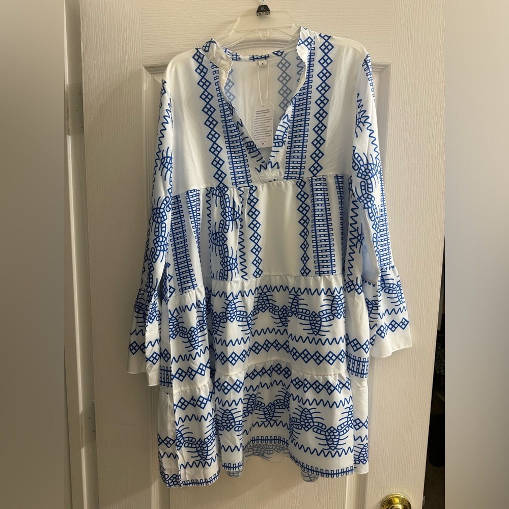White and Blue flowy dress